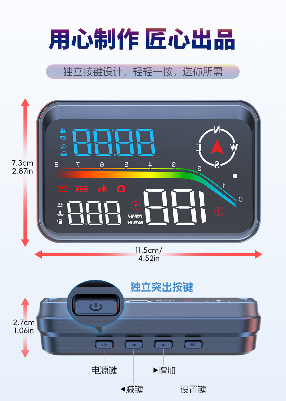 HUD high-definition car head-up display with voice electronic dog function, OBD GPS dual system, high-temperature resistant