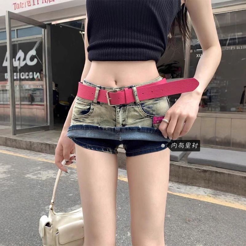 European and American Retro Hot Girl Ultra-Short Skirt Women's Summer Hip-Raising Denim Shorts Low-Waist Sexy A-Line Hip-Covering Half-Length Skirt