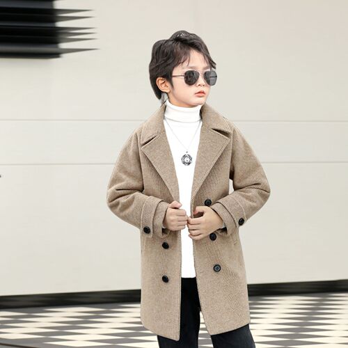Children's Wool Coat Autumn/Winter Style Stylish Warm Medium-Length Korean Version Cool & Versatile Windbreaker Children's Wool Outerwear