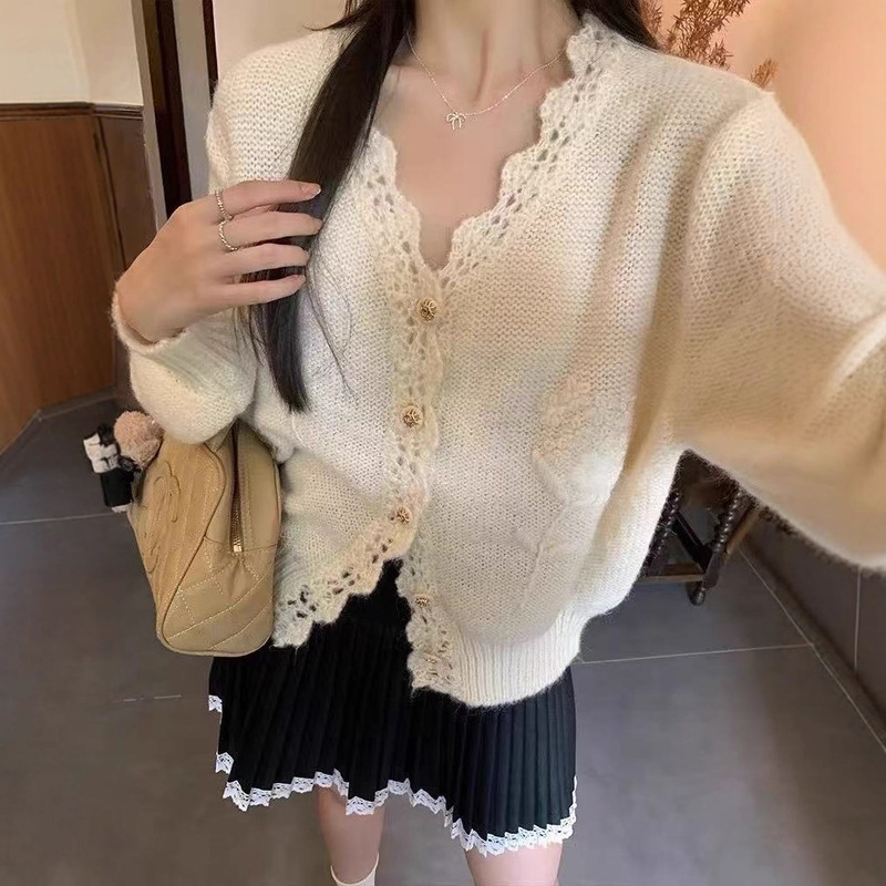 法式设计甜美风重工立体花软糯长袖针织开衫秋季新品高级感毛衣女|undefined