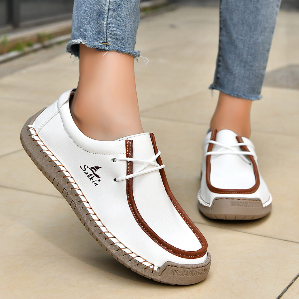 Giày lười unisex cỡ lớn 48, mũi tròn, mặt vải lanh, đế bằng gót thấp, dây buộc phía trước — 2801 Vàng kim, 2801 Xanh lá cây táo, 2801 Xanh đậm, 2801 màu xanh chi tiết 23
