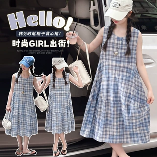 女童无袖连衣裙2026夏季新款儿童薄款裙子女大童格子夏装背心裙潮