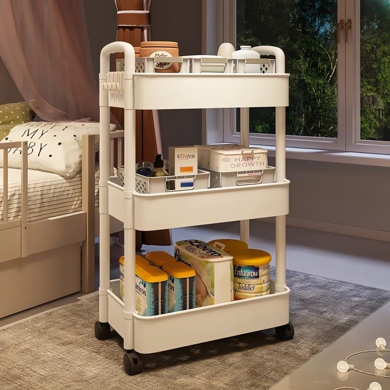 Bedroom Storage Rack, Floor-Standing Multi-Layer Storage Shelf, Movable Trolley, Snack Dormitory Storage Rack, Bookcase
