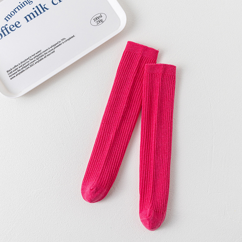 Calcetines de baile infantiles de colores brillantes, calcetines largos de color sólido para niños y niñas, calcetines hasta la pantorrilla de doble aguja, calcetines largos rectos al por mayor.