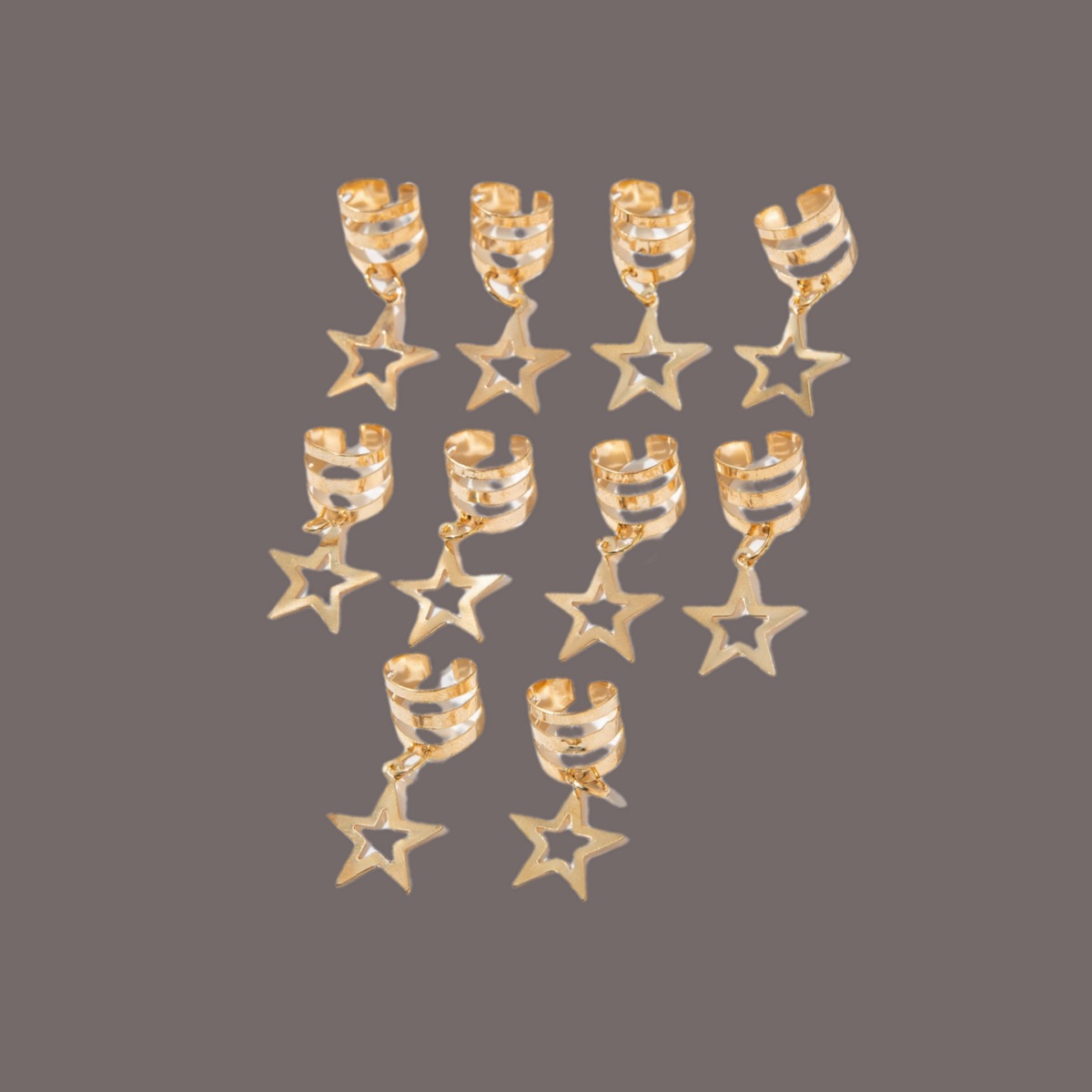 Anillo de cabello trenzado sucio transfronterizo de Europa y Estados Unidos pentagonal colgante abierto anillo de cabello estrella agujerada perilla de cabello 10 piezas conjunto de adornos para el cabello DIY