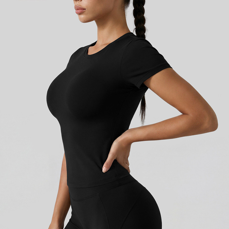 Custom-made women's yoga short-sleeved top, new summer style, round neck, slim-fit, quick-drying, fitness top, slimming athletic T-shirt Custom-made women's yoga short-sleeved top, new summer style, round neck, slim-fit, quick-drying, fitness top, slimming athletic T-shirt