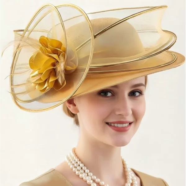 European and American Style Exaggerated Mesh Headwear Hat with Concave Shape and Eye-Covering Mesh Hat for Women with Large Brim Sun Protection Head Flower