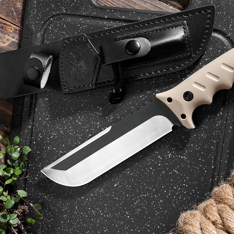 跨境户外野营高硬度不锈钢刀野营必备防身求生多功能刀便携水果刀