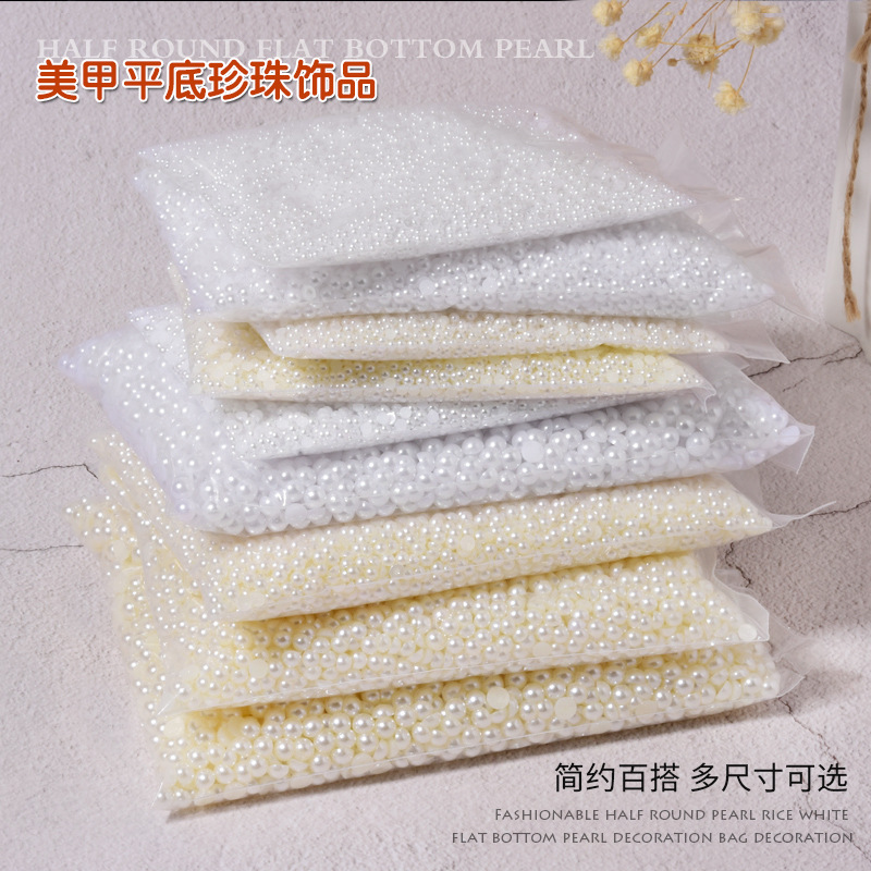 Manicura plana perla joyería cremosa-blanco semicírculo tridimensional perla uñas decoración paquete entero DIY hecho a mano al por mayor