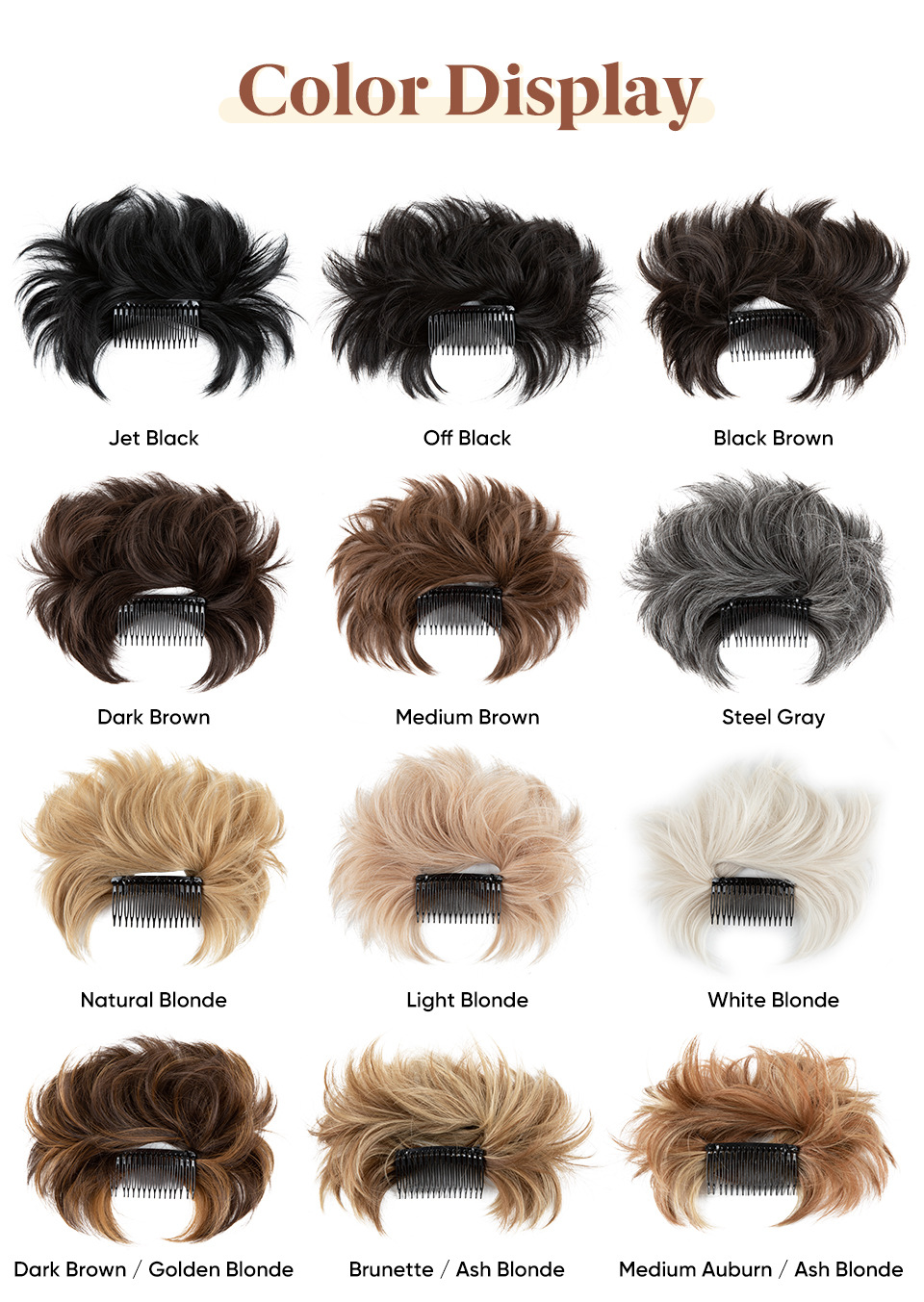 Kunsthaar Neues Stück für Damen mit verstellbarem Kammeinsatz aus Hochtemperaturseide_voghion.com