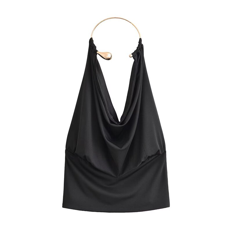 European and American style cross-border summer new women's fashion design versatile metal ring halter neck camisole top