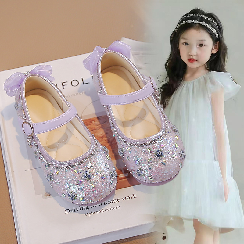 Zapatos de princesa de niñas 2026 primavera y verano nuevos zapatos de cristal para niños zapatos de cuero suaves zapatos de niños mayores zapatos Mary Jane Leaf image 4