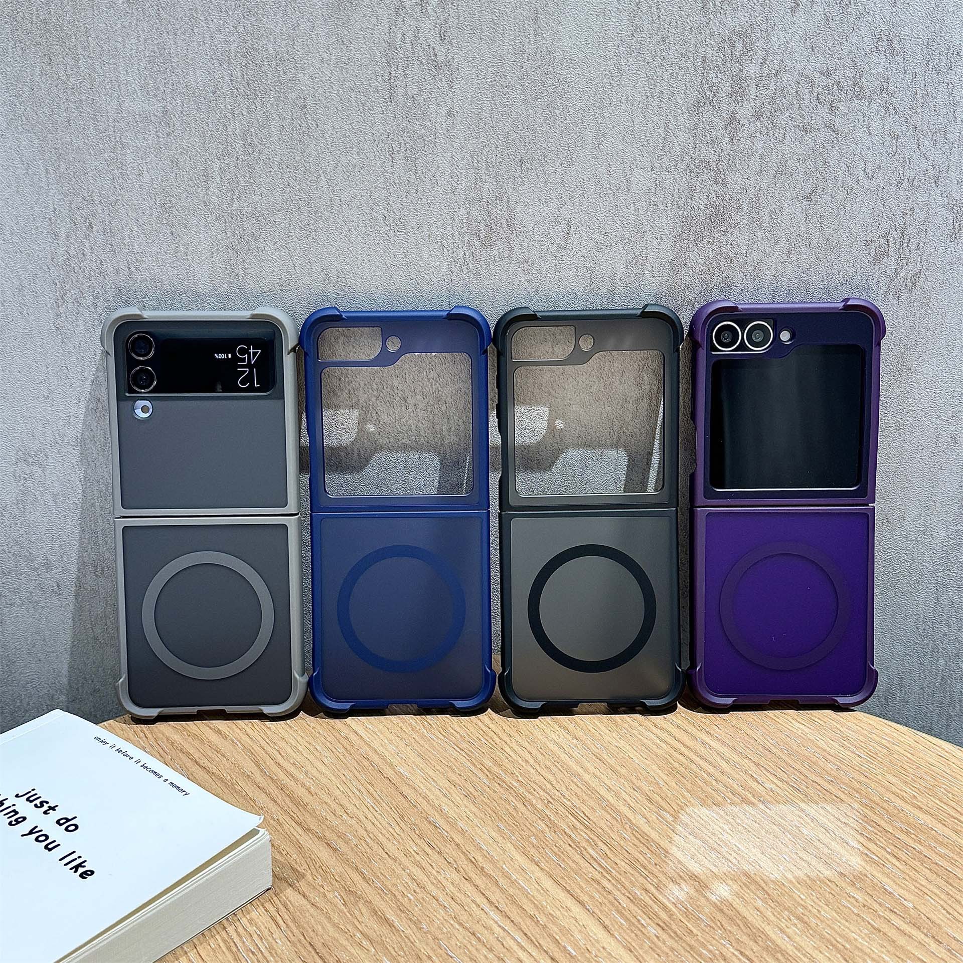 Four-corner Anti-drop Magnetic Compatible With Samsung Zflip7 Solid Color Foldable Screen Zflip5/6 Matte Phone Case_voghion.com