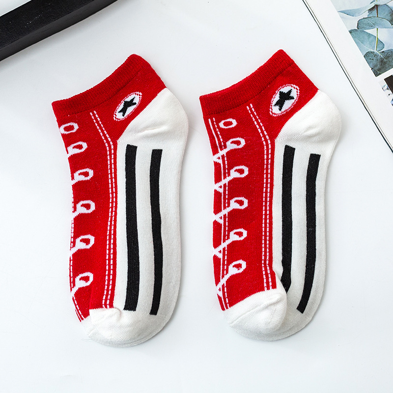 Calcetines de lona de estilo universitario de temu transfronterizo europeo y americano, calcetines de algodón divertidos para parejas, calcetines deportivos casuales de boca baja personalizados