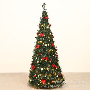 Source Manufacturer Foldableable Decorative Christmas Tree Retractable Home Floor-Standing Christmas Tree Pop up Red Bow Style