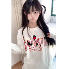 小猫刺绣长袖T恤女2025秋季新美式重工纯棉百搭国潮牌显瘦上衣潮