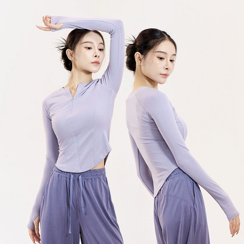 Современный танцевальный костюм осенний трикотажный топ с длинными рукавами