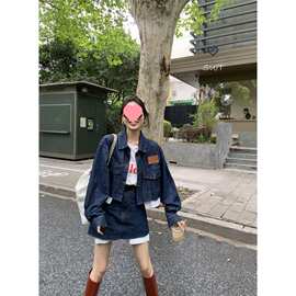 时尚套装复古短款牛仔外套女春季字半身裙短裙子两件套