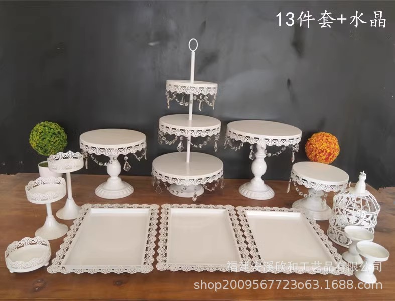 Estante de pastel europeo de hierro forjado conjunto de decoración de boda postres tienda de bocadillos estante de baile prop bandeja de pastel