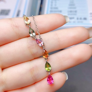 Factory wholesale explosions natural tourmaline necklace S925 silver inlaid main stone 4*6 selling Europe and the United States a generation of hair