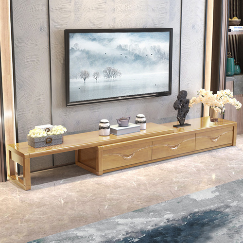 Simple new Chinese style large, medium and small living room retractable solid wood TV cabinet combination hotel cabinet manufacturer