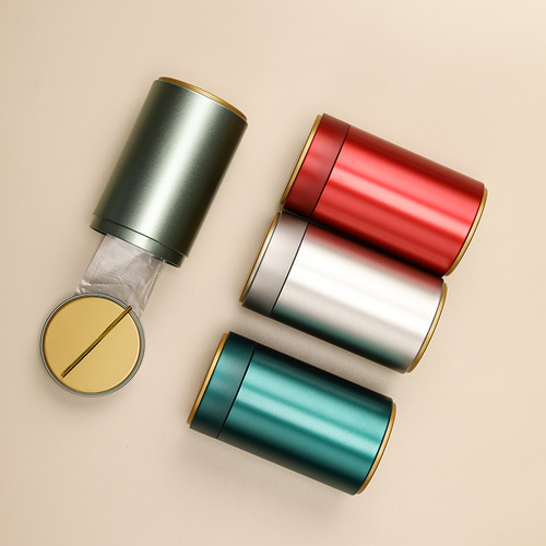 Tinplate tea can Jin Junmei round sealed 125g tea can solid color tea box with printed logo