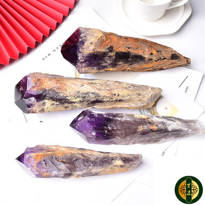 厂家批发天然紫水晶石骨干权杖能量原石原皮球柱矿标摆件跨境礼品