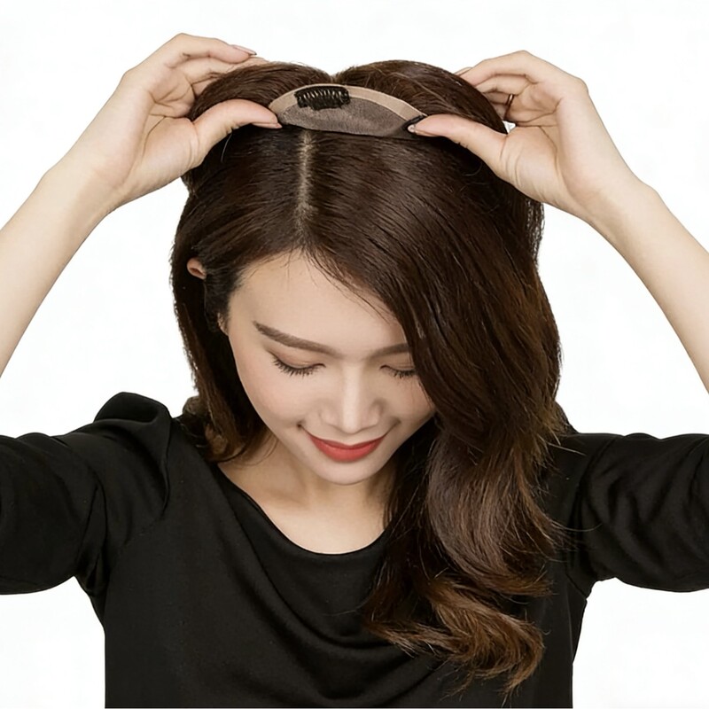 Wig for Women with Long Hair, Real Hair Bangs, Hairpiece for the Top of the Head, Hair Replacement to Cover Gray Hair, Long Hair for Thinning Hair
