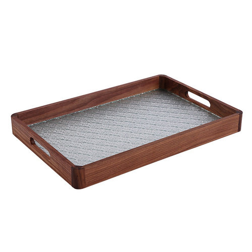 Walnut wood honeysuckle glass tray for home living room cup storage tray creative glass fruit and dessert plate