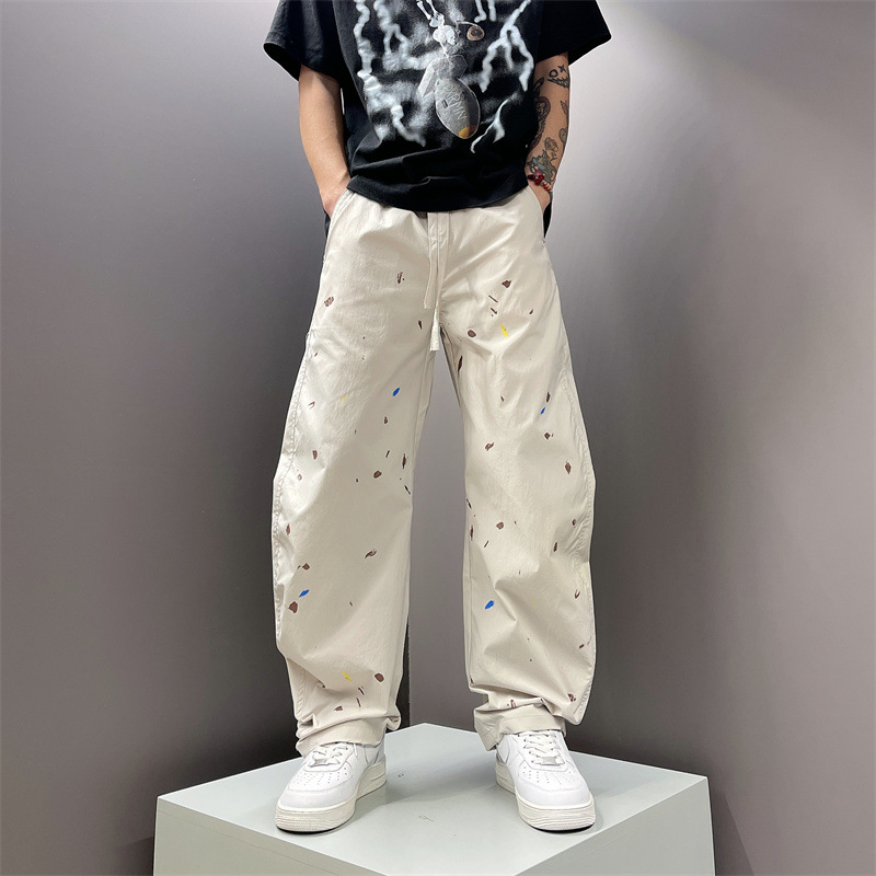 Amerikanischer Casual-Look für den Frühling, robust und schön, bemalte High-Street-Hose mit gebogenem Messer, vielseitiges Design, locker_voghion.com
