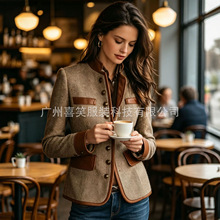 2026秋季新款欧美复古棕色气质单排扣小西装女立领长袖通勤外套