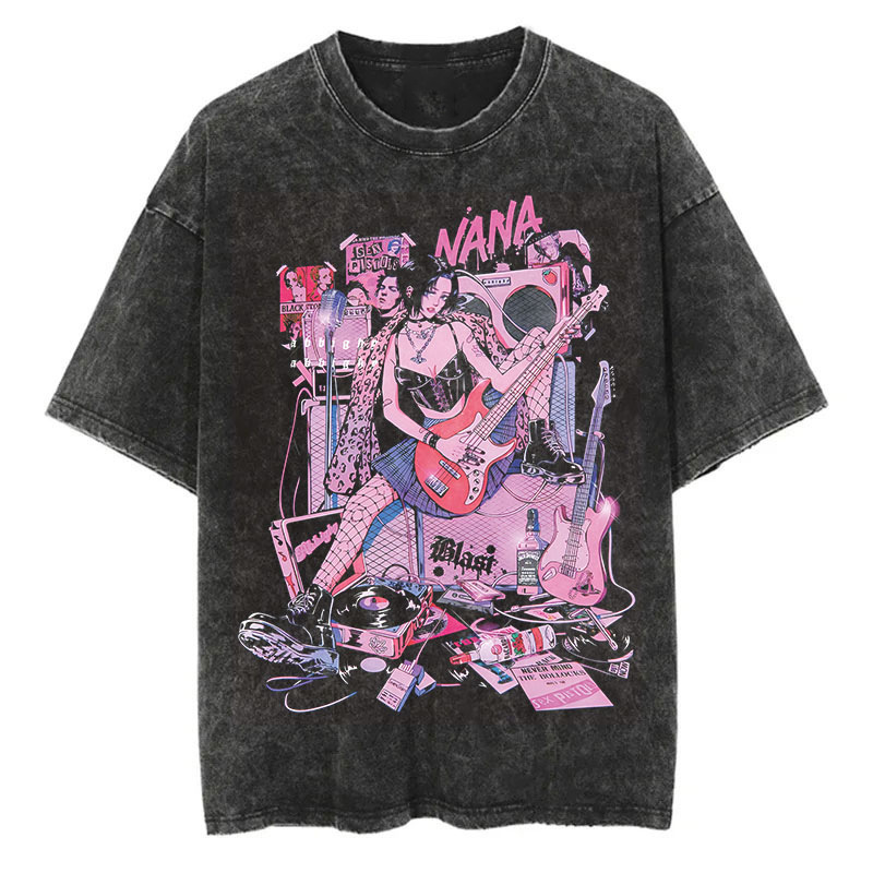 Ozaki Nana NANA manga BLAST band lead singer anime punk washed vintage short-sleeve T-shirt summer Ozaki Nana NANA manga BLAST band lead singer anime punk washed vintage short-sleeve T-shirt summer