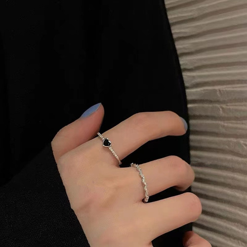 Light luxury love zircon two-piece ring set for women, niche design, high-end tail ring, fashionable personality, simple index finger ring