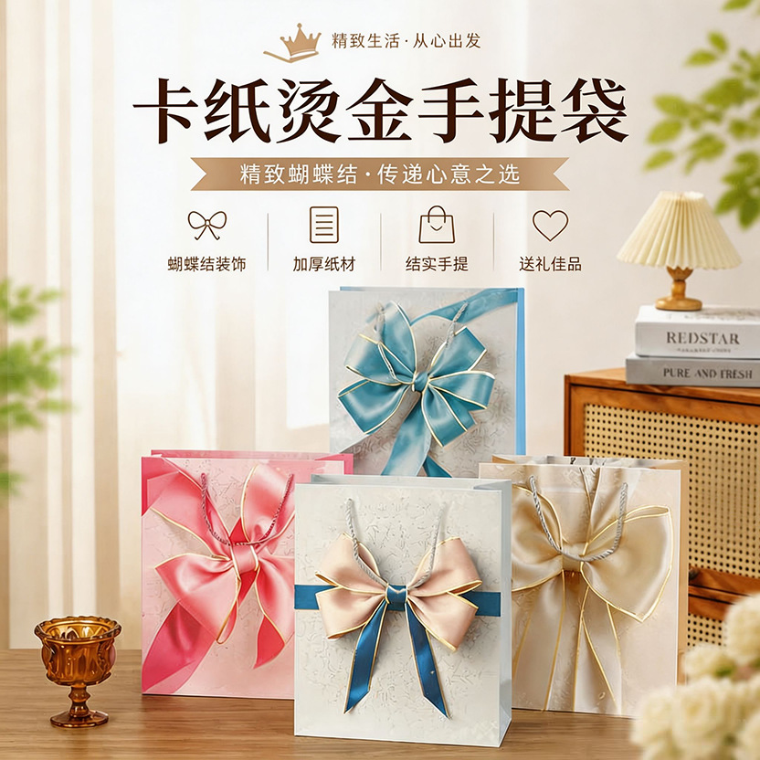 Bolsas de regalo de San Valentín bolsas de embalaje de arco bolsas de regalo de vacaciones Qixi papel cartón blanco estampado bolsas al por mayor