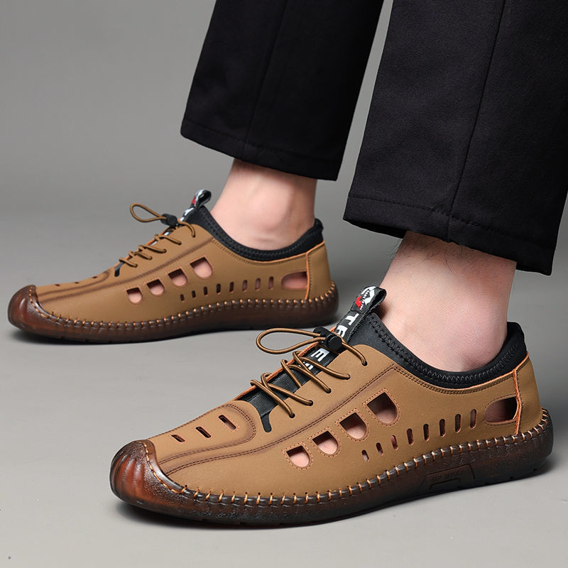 2023 nuevas sandalias de verano para hombre zapatos con agujeros huecos transpirables para hombre sandalias casuales de tendón de res para hombre