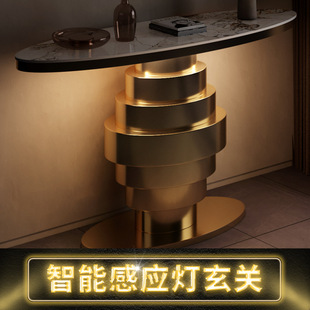 Modern Light Luxury Entrance Table Wall End View Table Bright Champagne Gold Stainless Steel Entrance Table Home Living Room Table
