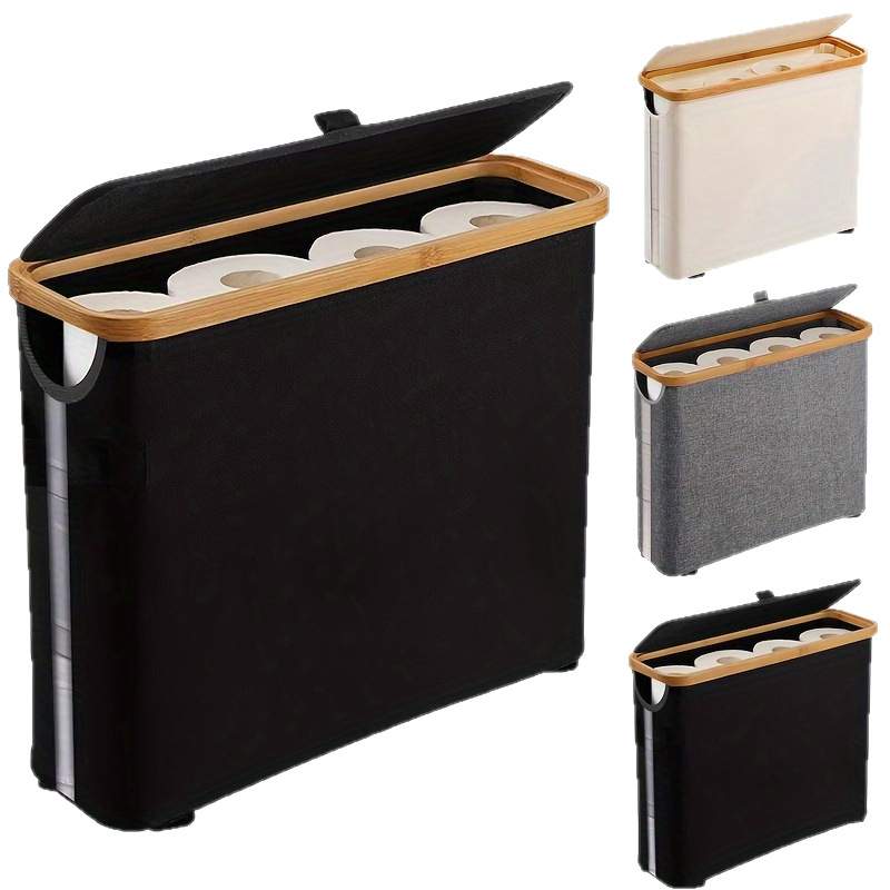 Bamboo Storage Basket Toilet Paper Holder With Lid Waterproof Visible Design For Home Garden Household Cleaning_voghion.com