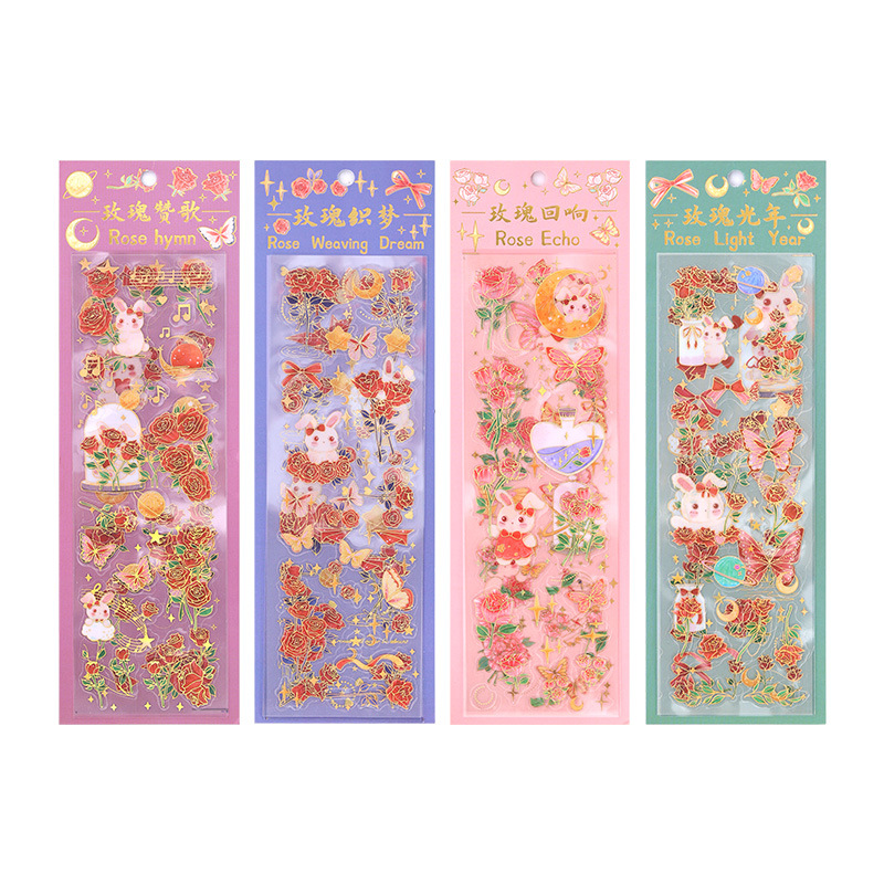 Rosa suprema serie tridimensional dorado mano cuenta pegatinas diy impermeable pvc goka lindo material decorativo papelería pegatinas