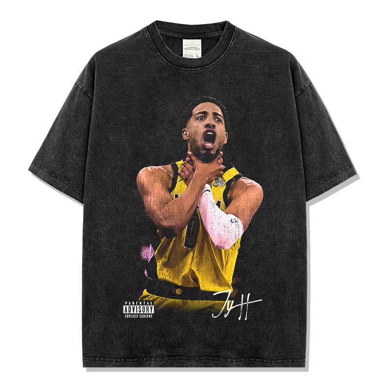 Tyrese Haliburton, Star of the Pacers, Haliburton's Short-Sleeved American-Style 260g Heavyweight T-Shirt