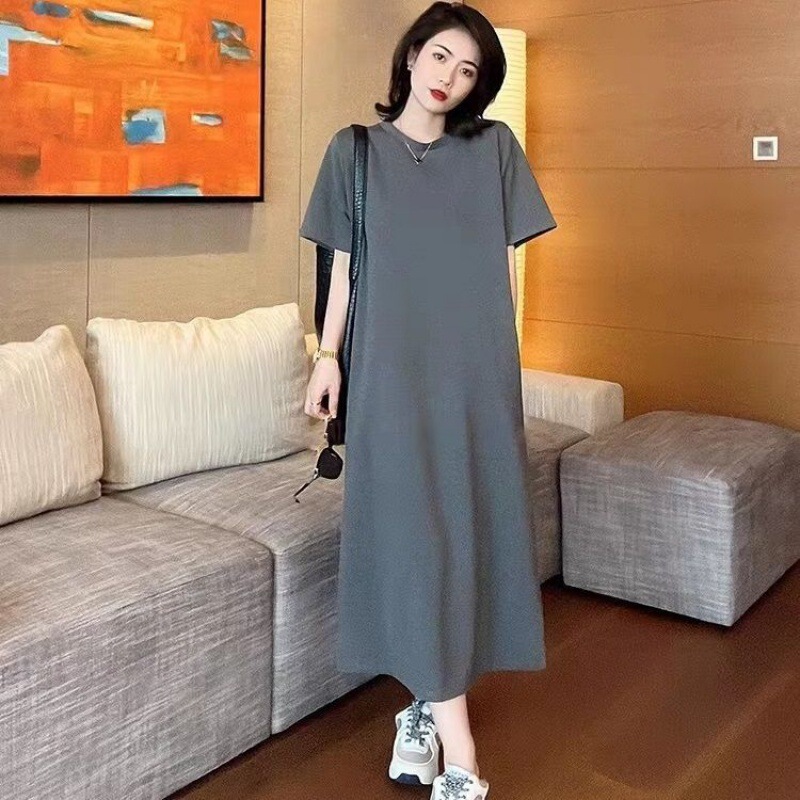 White Nightgown Women's Summer New Arrival plus size Women's chubby girl Loose Thin Over-the-Knee Long Short-Sleeved Korean Style Nightgown
