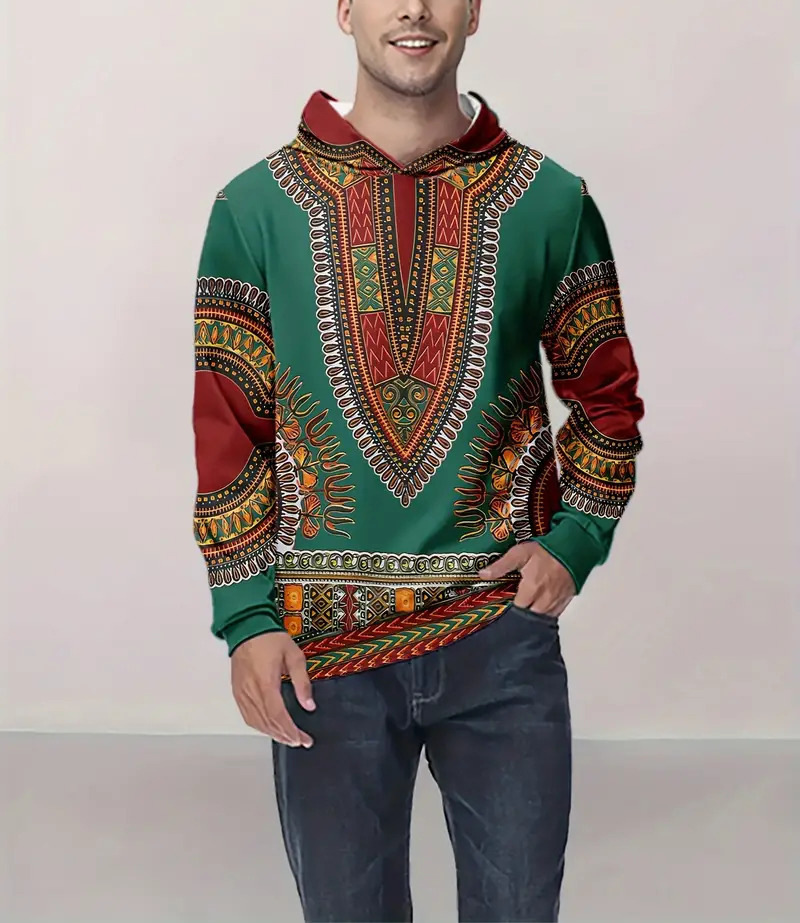 Comercio exterior europeo y americano nuevo estilo 2024 nueva tendencia de la moda casual todo-fósforo suéter con capucha para hombres étnicos MC11