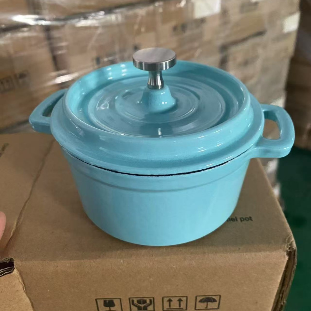 10cm 파란색 내부 흰색 보조 식품 냄비