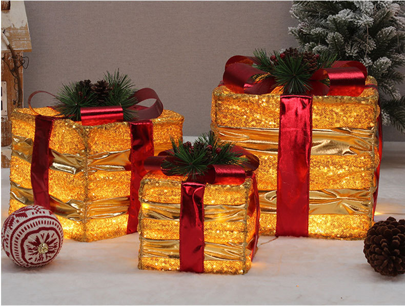 Elegant Christmas Gift Box Decor Set Handcrafted Fabric Ornaments_voghion.com