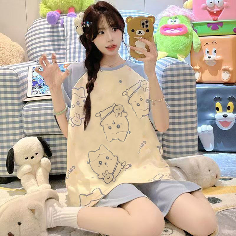 Pijama mujer verano suelto talla grande dulce y lindo estudiante pantalones cortos de manga corta se pueden usar trajes de servicio a domicilio coreanos