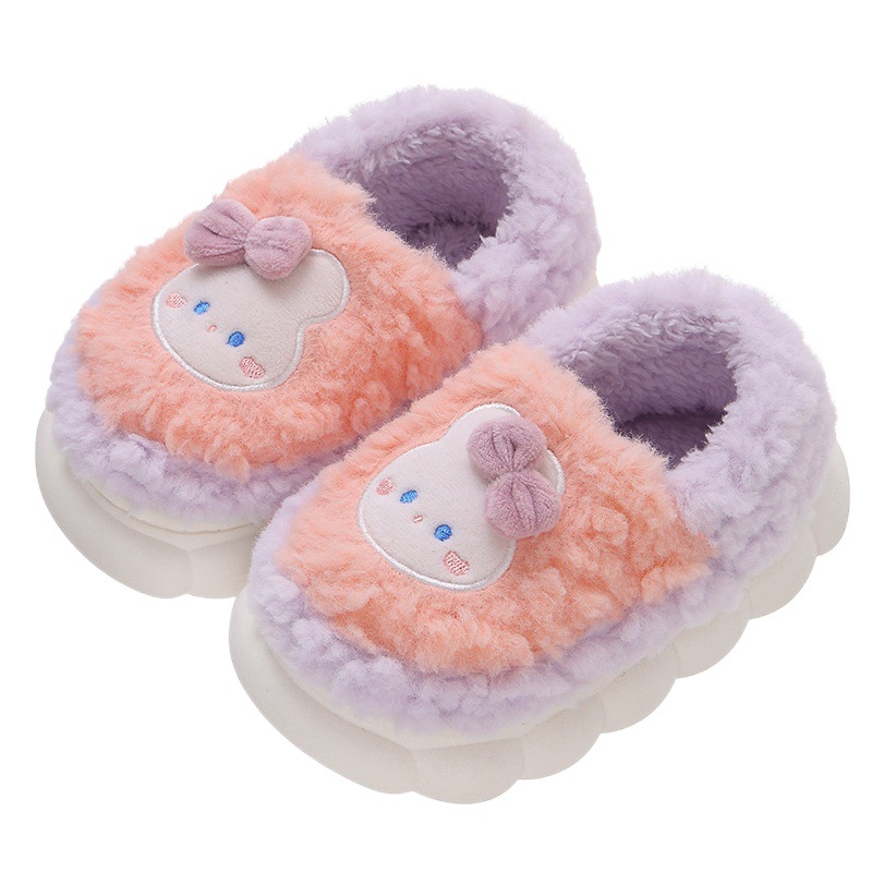 Children's cotton slippers winter bag heel boys and girls indoor non-slip plush shoes baby cute cartoon home parent-child shoes