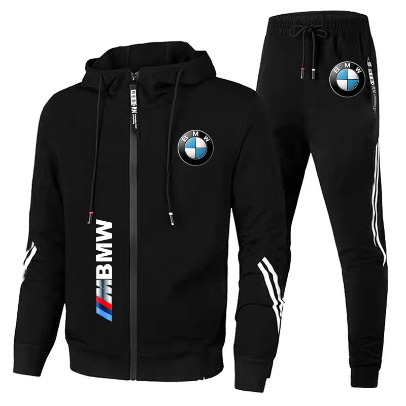 2024 New Cross-Border Bmw Logo Three-Stripe Men's and Women's Fashion Sports Suit Hoodie Air Layer Casual Suit