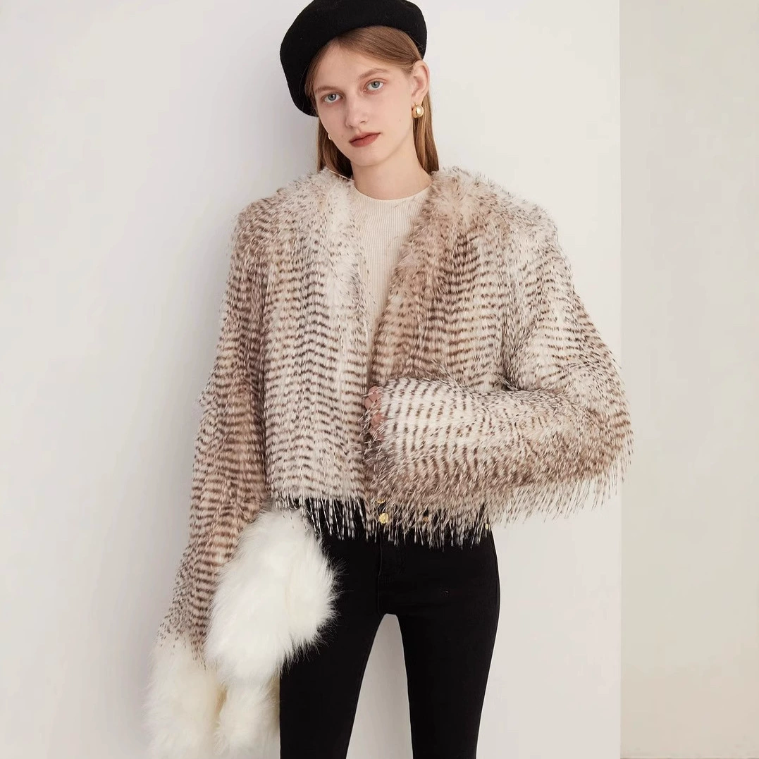 Амазонка Европа-Европа трансграничная осень-зима короткая женская жаккардовая плюшевая куртка павлин меховая одежда плюшевая куртка