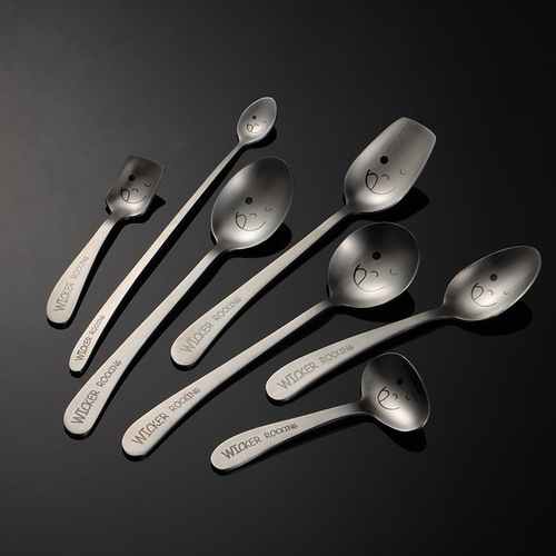 Aion 304 stainless steel creative smiling face inclined handle laser spoon chopsticks fork student tableware full set of gifts for children