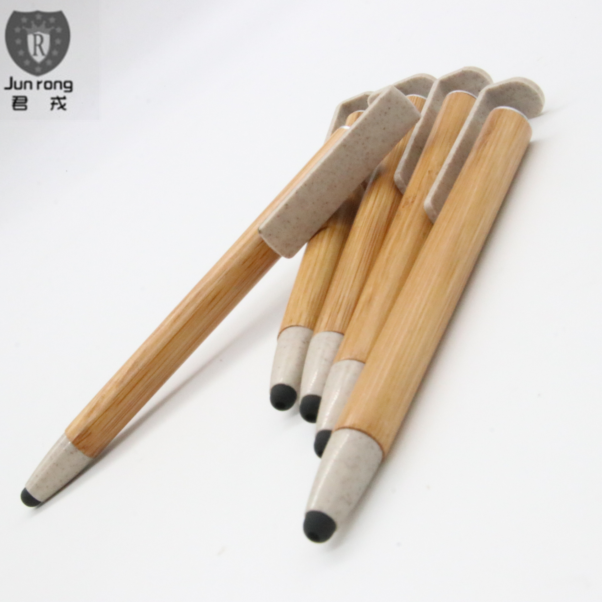 Soporte para teléfono móvil pluma color natural material de paja de trigo multifuncional bolígrafo pantalla táctil pluma de aceite láser logo prensa de Bambú