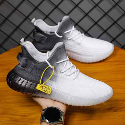 批發2021秋冬季新款男鞋潮流休閑鞋飛織透氣跑步鞋跨境批發男鞋子